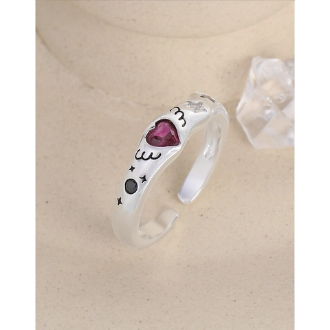925 Sterling Silver Heart Rhinestone Open Ring Vintage Y2K Sweet Cool Wing Star Adjustable Fashion Finger Ring For Women Jewelry Gift