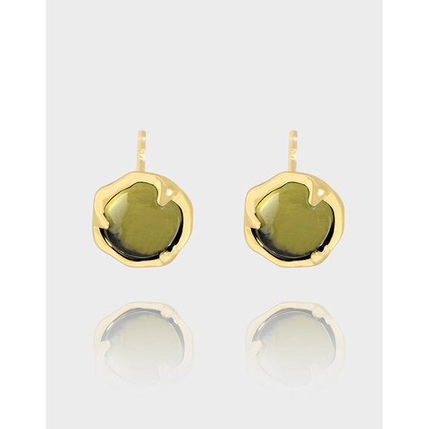 S925 Sterling Silver Minimalist Irregular Geometric Stud Earrings With Olive Green Rhinestone Crystal For Women Jewelry