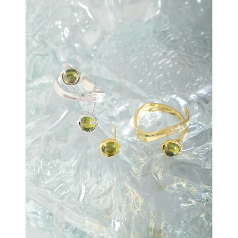 S925 Sterlingsilber Unregelmäßiger Grüner Strass Eingelegter Offener Ring Damen Minimalistischer Verstellbarer Ring Schmuck