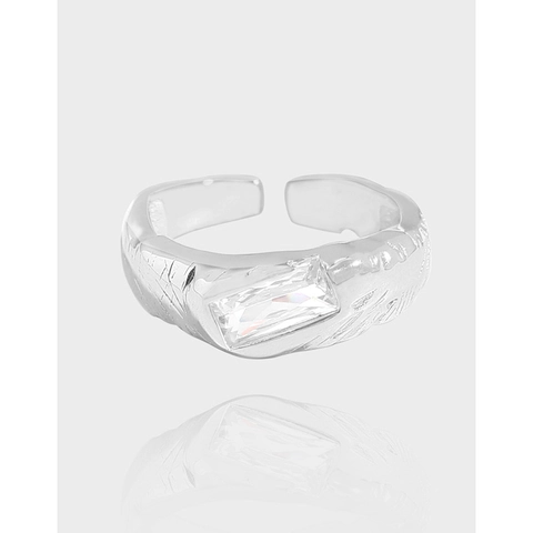 Anillo Abierto de Plata de Ley S925 Con Textura Arrugada para Mujer Geométrico Micro-incrustado Circonia Ajustable Joyería de Moda Lujo Anello
