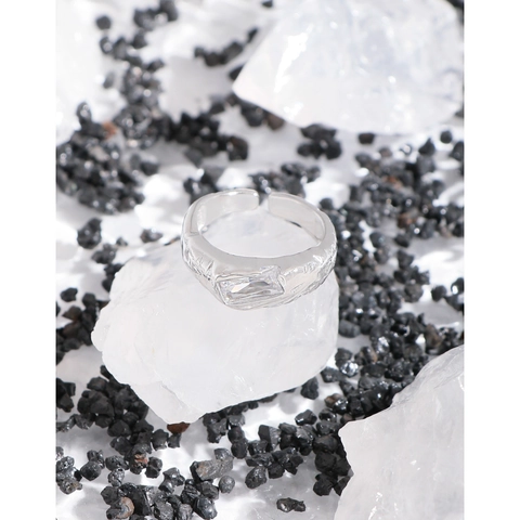 Anillo Abierto de Plata de Ley S925 Con Textura Arrugada para Mujer Geométrico Micro-incrustado Circonia Ajustable Joyería de Moda Lujo Anello