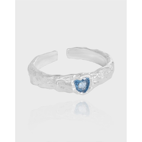 S925 Sterling Silver Heart Zirconia Ring Vintage Lava Texture Adjustable Open Finger Ring Korean Style Jewelry For Women