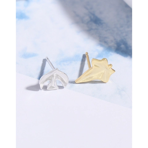 925 Sterling Zilver Asymmetrisch Blad Vogel Oorknopjes Voor Vrouwen Minimalistisch INS Stijl Gegalvaniseerd Sieraden