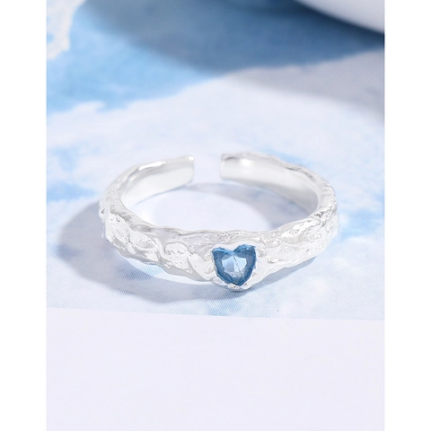 S925 Sterling Silver Heart Zirconia Ring Vintage Lava Texture Adjustable Open Finger Ring Korean Style Jewelry For Women
