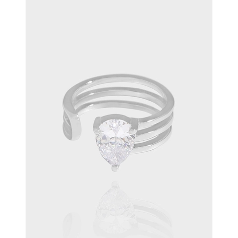 Bague Ouverte à Trois Couches en Argent Sterling S925 Avec Zirconia en Forme de Poire Bijoux de Doigt Ajustables Élégants pour Femme Plaqué Or Blanc