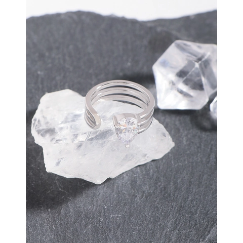 Bague Ouverte à Trois Couches en Argent Sterling S925 Avec Zirconia en Forme de Poire Bijoux de Doigt Ajustables Élégants pour Femme Plaqué Or Blanc