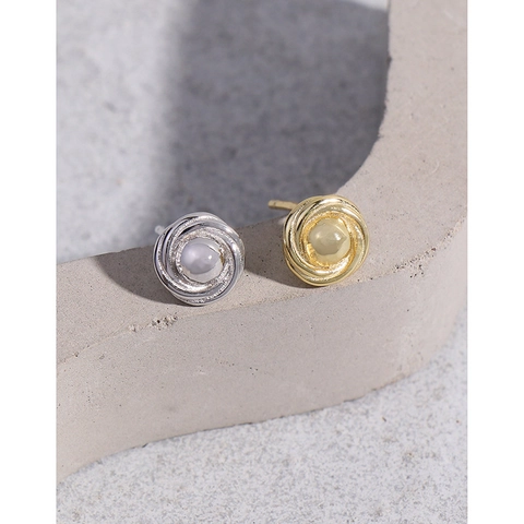 Minimalist 925 Sterling Silver Stud Earrings For Women Korean Style Spiral Twisted Circle Bead Design Elegant Jewelry