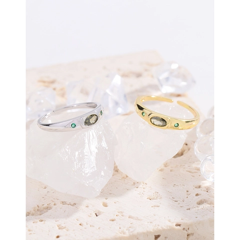 925 Sterling Silver Geometric Open Ring For Women Minimalist Adjustable Rhinestone Inlaid Ring Light Luxury Jewelry Gift
