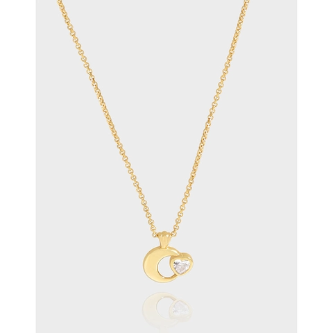 Collana con Ciondolo a Cuore e Luna in Argento Sterling 925 per Donna con Micro-intarsio in Zirconia Oro Bianco Oro Gioielli