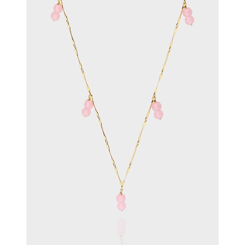 Collana a Doppia Perlina in Argento Sterling 925 con Agata Rosa per Donna Placcata Oro Stile Coreano di Nicchia Elegante Catena per Clavicola Gioielli Regalo
