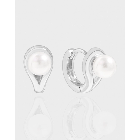 Koreanischer Stil S925 Sterlingsilber Künstliche Perle Ohrringe Elegant Minimalistisch Geometrisch Schmuck Für Damen Weißgold