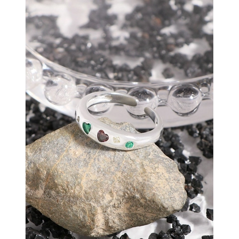 Anello Aperto in Argento Sterling 925 Con Zirconia Multicolore Per Donna Gioielli Regalo Anello Regolabile Minimalista Geometrico