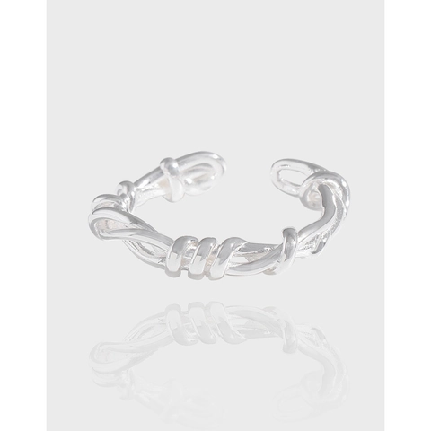 Minimalistischer 925 Sterlingsilber Rebenumschlungen Offener Ring Für Damen Verstellbar Geflochtener Ring Koreanischer Ins-Stil