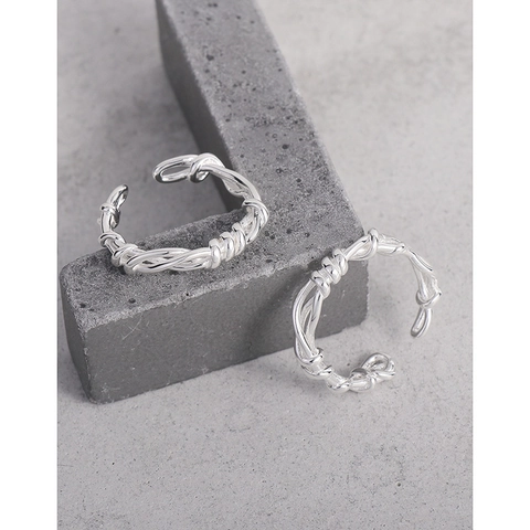 Minimalistischer 925 Sterlingsilber Rebenumschlungen Offener Ring Für Damen Verstellbar Geflochtener Ring Koreanischer Ins-Stil