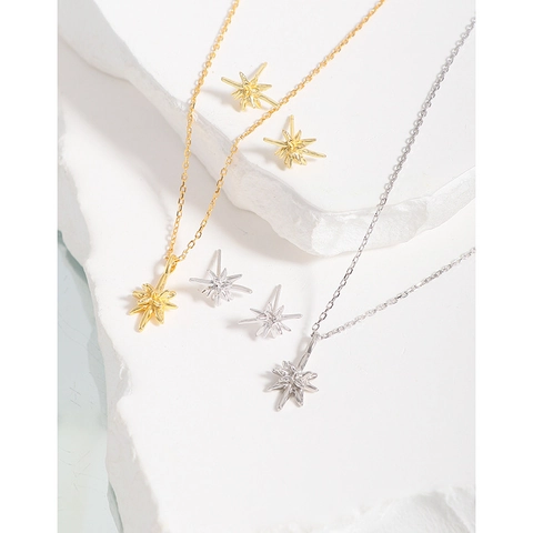 Collar Con Colgante de Estrella de Plata de Ley 925 Diamantes de Imitación Chapado en Oro Plata Joyería Minimalista Coreana Mujer