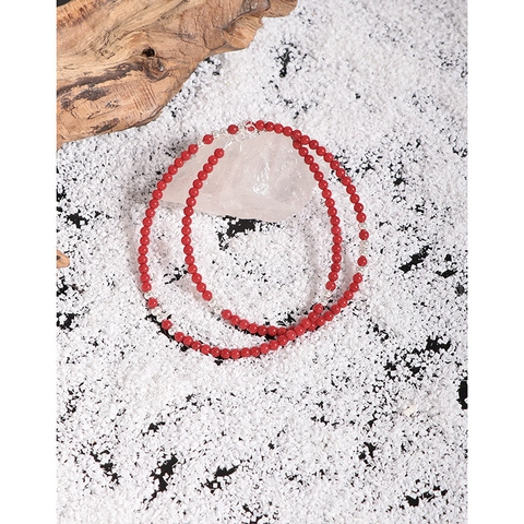 Collar de Cuentas de Coral Rojo Sintético de Plata de Ley S925 para Mujer Gargantilla Ajustable de Estilo Coreano Minimalista