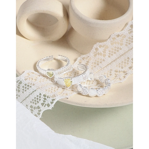 INS Stil 925 Sterlingsilber Herz Zirkonia Offener Verstellbarer Ring Für Damen Eleganter Wellentextur Galvanisierter Modeschmuck