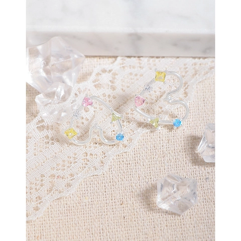 Pendientes de Botón de Corazón Calado de Plata de Ley S925 Con Circonia Multicolor Arcoíris Estilo INS Joyería para Mujer