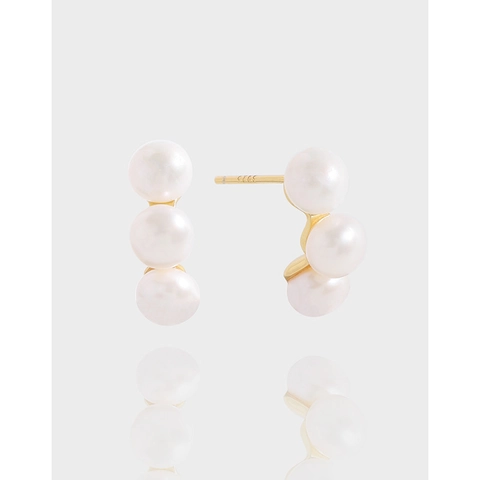 Orecchini a Bottone in Argento Sterling 925 con Perla Artificiale Minimalisti per Donna Gioielli con Cluster Geometrico di Perle