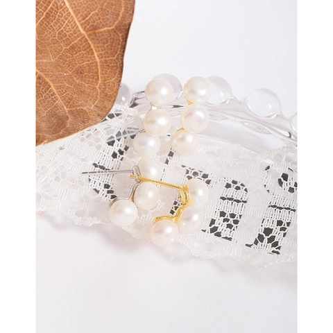Orecchini a Bottone in Argento Sterling 925 con Perla Artificiale Minimalisti per Donna Gioielli con Cluster Geometrico di Perle