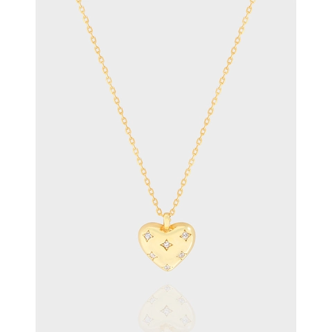 S925 Sterling Silver Pave Rhinestone Puffed Heart Pendant Necklace For Women Starburst Heart Design Korean INS Jewelry