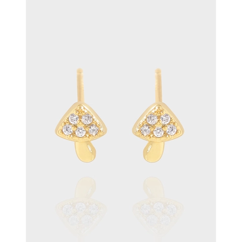 925 Sterling Silver Mushroom Stud Earrings For Women Minimalist Zirconia Inlaid Gold Silver Earring Post Tiny Jewelry Gift