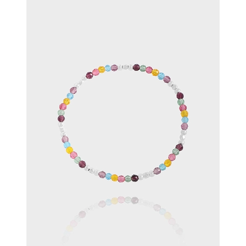S925 Sterlingsilber Buntes Künstliches Kristall Armband Für Damen Koreanischer INS-Stil Minimalistischer Luxus Bruchsilber Perlen Schmuck Geschenk