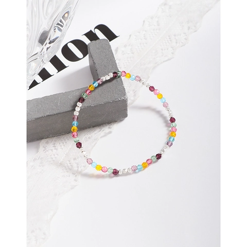 S925 Sterlingsilber Buntes Künstliches Kristall Armband Für Damen Koreanischer INS-Stil Minimalistischer Luxus Bruchsilber Perlen Schmuck Geschenk