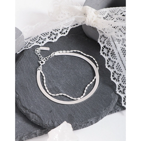 Bracciale in Argento Sterling 925 Minimalista a Doppio Strato con Catena a Spina di Pesce per Donna Stile INS con Perline Gioielli Regalo