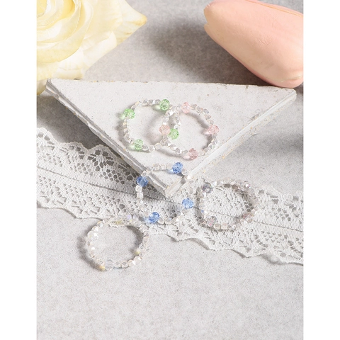 Anello con Perline in Argento Sterling 925 per Donna Minimalista Stile INS Strass Colorati Elastico Sovrapponibile Gioielli Fatti a Mano