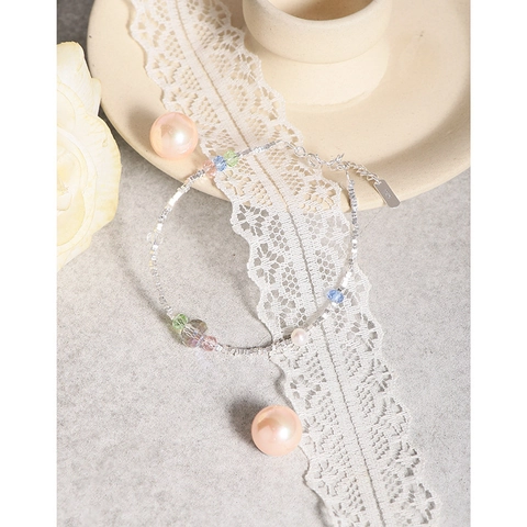 Braccialetto di Perline in Argento Sterling 925 Donna Design di Nicchia Strass Multicolore Perla Artificiale Regolabile Gioielli