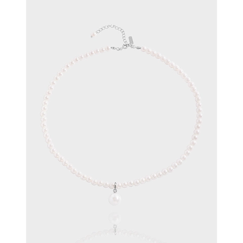 Collana con Perla Singola in Argento Sterling 925 per Donna Placcato Oro Bianco Ciondolo con Perla Artificiale Gioielli Minimalisti