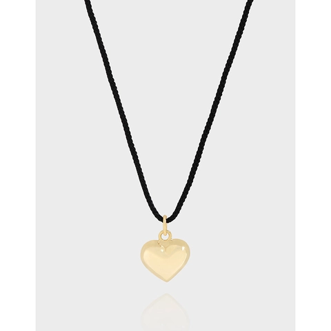 S925 Sterling Silver Heart Pendant Necklace For Women Minimalist Adjustable Black Cord Korean Style Fashion Jewelry Necklace