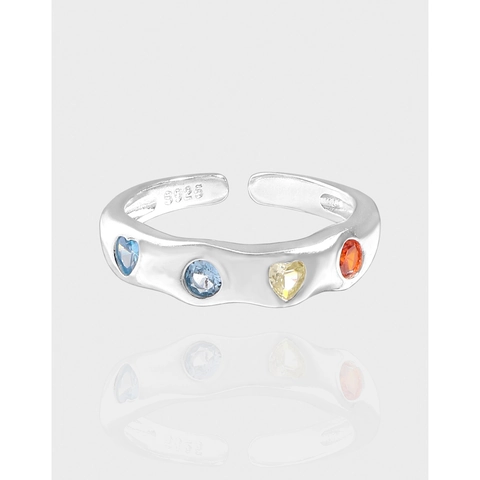 925 Sterling Silver Wavy Open Ring Multi Color Zirconia Adjustable Irregular Geometric Finger Ring Women Jewelry Gift