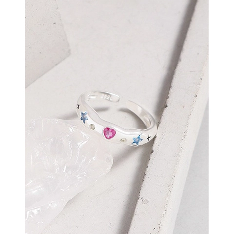 S925 Sterling Zilveren Hart Ster Strass Open Ring Voor Vrouwen Minimalistisch Verstelbare Koreaanse Stijl Vinger Sieraden Cadeau