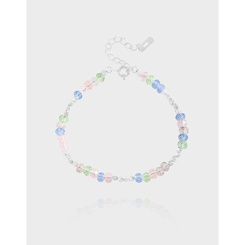 Bracciale con Perline di Cristallo Multicolore in Argento Sterling 925 da Donna Bracciale a Catena Geometrica con Perline d'Argento Sfaccettate Gioielli Regalo