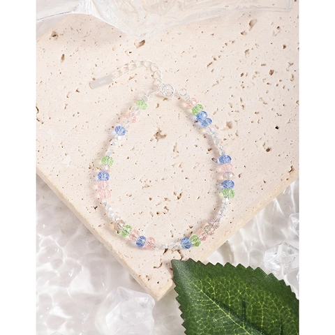 Bracciale con Perline di Cristallo Multicolore in Argento Sterling 925 da Donna Bracciale a Catena Geometrica con Perline d'Argento Sfaccettate Gioielli Regalo