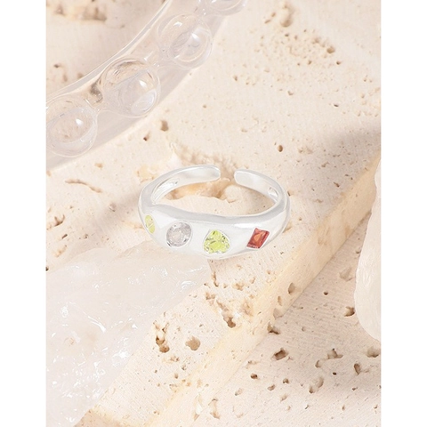 S925 Sterlingsilber Offener Ring Mehrfarbige Zirkonia Eingelegt Wellentextur Verstellbarer Fingerring Für Damen Minimalist Schmuck