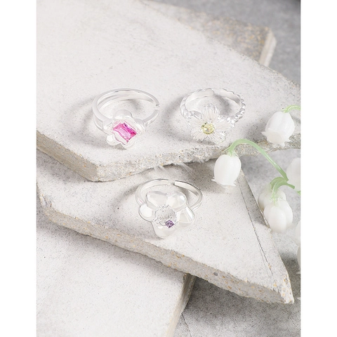 S925 Sterlingsilber Blume Offen Verstellbarer Ring Für Damen Minimalistisch Lila Zirkonia Eingelegt Galvanisierter Schmuck