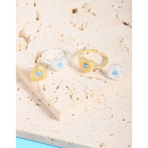 Orecchini a Bottone a Cuore in Argento Sterling 925 per Donna Vintage a Coste con Strass Blu Intarsiato Gioielli Placcati Oro Argento