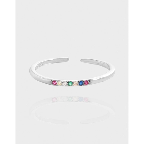 S925 Sterlingsilber Regenbogen Zirkonia Offener Ring Für Damen Minimalistischer Koreanischer INS-Stil Verstellbarer Ring