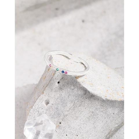 S925 Sterlingsilber Regenbogen Zirkonia Offener Ring Für Damen Minimalistischer Koreanischer INS-Stil Verstellbarer Ring