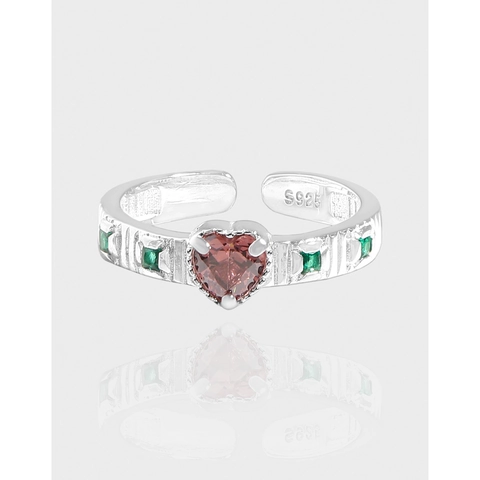 925 Sterling Silver Heart Ring For Women Vintage Luxury Rhinestone Inlaid Adjustable Open Finger Ring Romantic Jewelry Gift