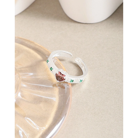 925 Sterling Silver Heart Ring For Women Vintage Luxury Rhinestone Inlaid Adjustable Open Finger Ring Romantic Jewelry Gift