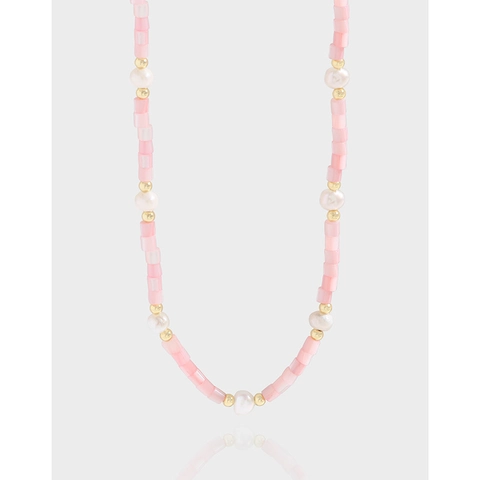 Collana di Perline in Argento Sterling 925 per Donna Con Perla d'Acqua Dolce e Perlina Colorata Gioielli Eleganti Coreani