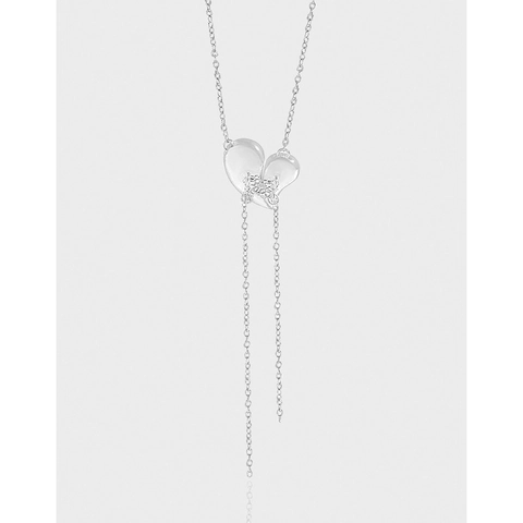 925 Sterling Silver Heart Tassel Necklace For Women Korean INS Style Minimalist Niche Design S925 Silver Clavicle Chain Jewelry