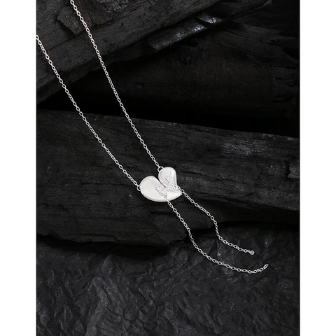 925 Sterling Silver Heart Tassel Necklace For Women Korean INS Style Minimalist Niche Design S925 Silver Clavicle Chain Jewelry