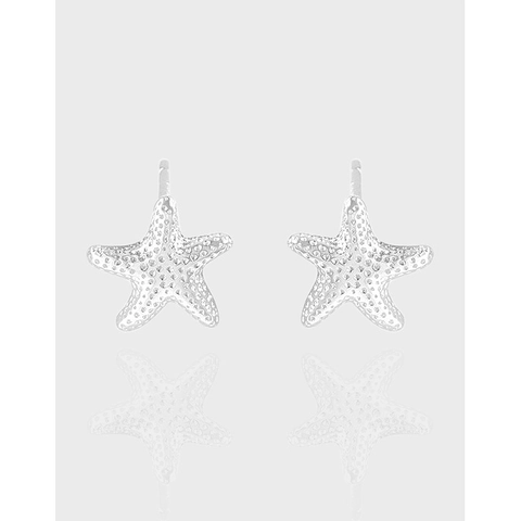 925 Sterling Silver Starfish Stud Earrings For Women Minimalist Textured Geometric Star Ear Studs Ocean Style Jewelry Gift