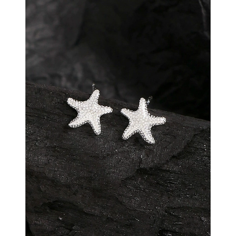 925 Sterling Silver Starfish Stud Earrings For Women Minimalist Textured Geometric Star Ear Studs Ocean Style Jewelry Gift