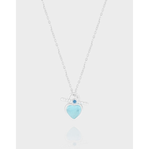 Collana con Pendente a Cuore Blu Mare in Argento Sterling 925 per Donna Stile Coreano Minimalista Chiusura Toggle Gioielli